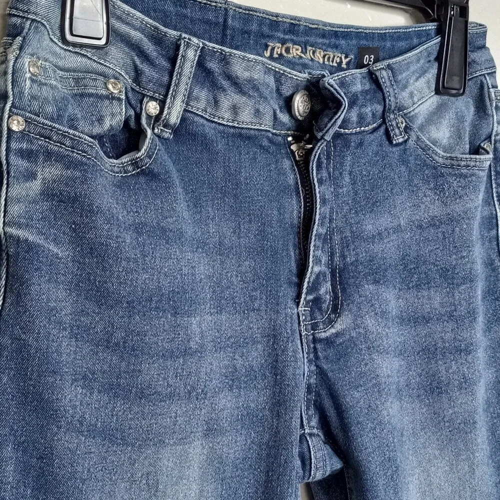 J For Justify Butterfly Embroidered Bootcut‎ Jeans Medium Wash Blue Size 3 03